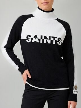 Wear By Erin Andrews Black & White 'SAINTS' Knit Pullover Sweater Large